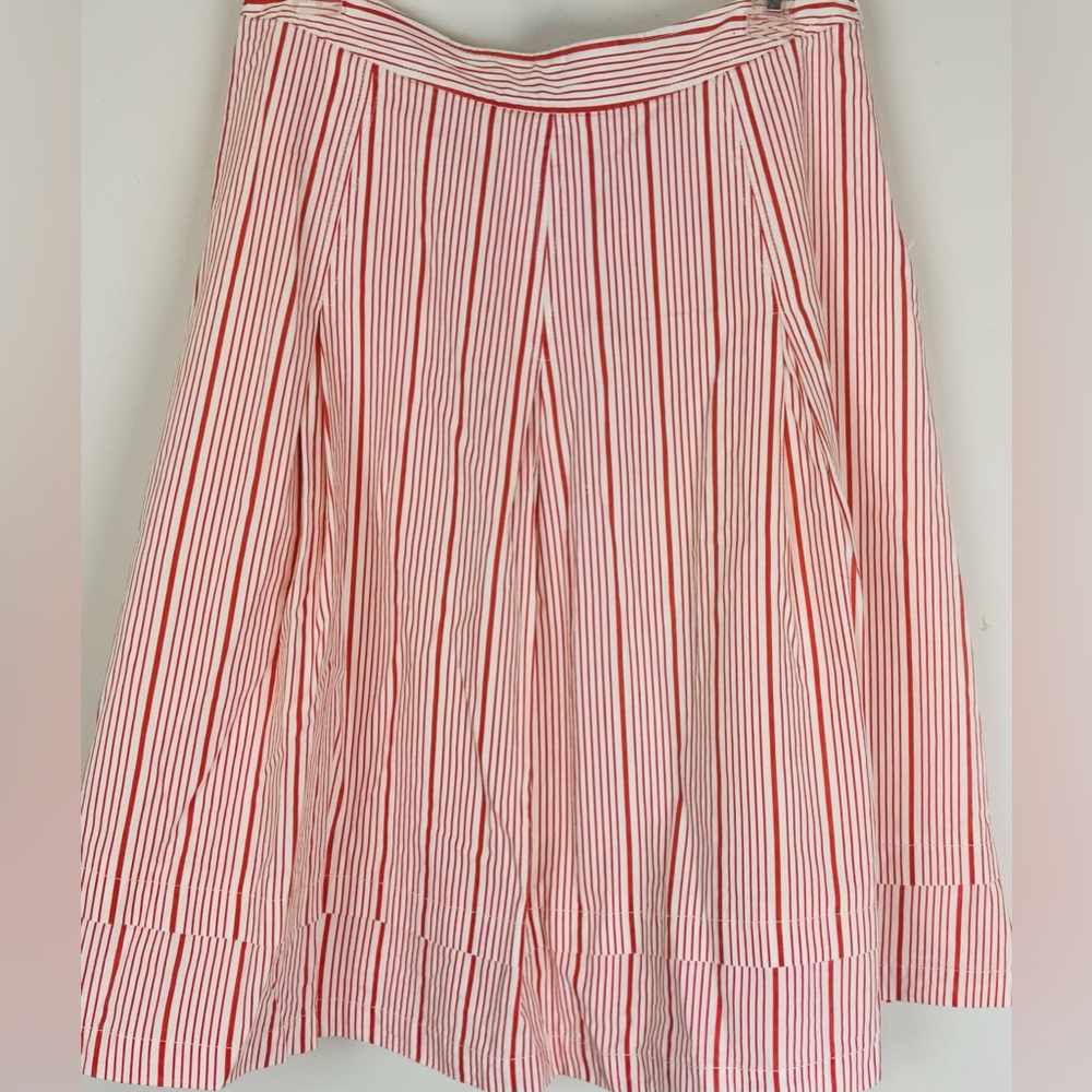 Madison Red White Stripe A-Line Skirt 100% Cotton Lined Women's 4